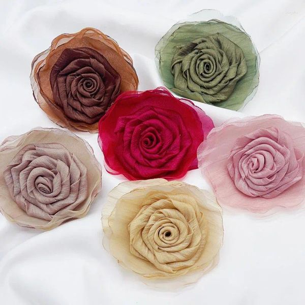Dekoratif çiçekler 5pcs 10cm el yapımı gül kumaş gelinlik için yapay kıyafetler şapkalar dekorasyon başlık kafa bandı çiçek