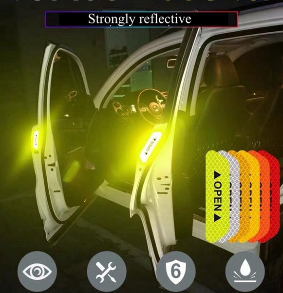 Autozubehör 4PCS Reflektierende Klebebandtür Aufkleber Aufkleber Schalter Autosicherheit Nacht Reflektor Universal Warnschild Strip9127016