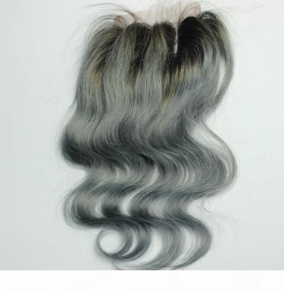 Ombre dunkelgrau 4x4quot Spitzenverschluss brasilianischer Spitzenverschluss 100 menschliches Haar grau Haarsperrungen für schwarze Frauen5469638