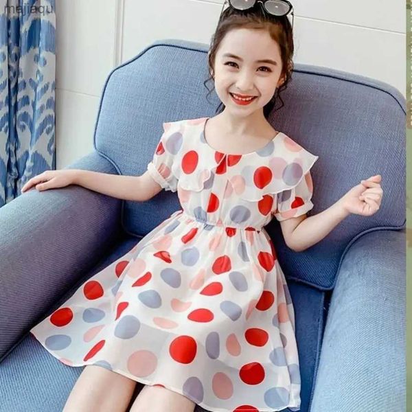 Mädchenkleider Big Girls Summer Kleid Big Dot Kleid für Mädchen weiche Baumwollkinder -Mädchen -Kleid Casual Clothes für Kinder 6 8 10 12 14l2404