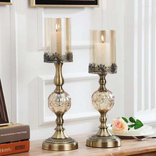 Kerzenhalter elegante Wohndekorationen Einrichtung von Kristallhalter Handwerk Dekoration Metall Candlestick Set 2 (Big Small)