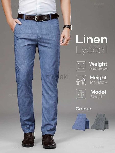 Calça masculina verão fino fino lyocell lyocell de linho respirável traje calças homens homens contraditórios elegantes longa calça formal masculino plus size 40 d240425