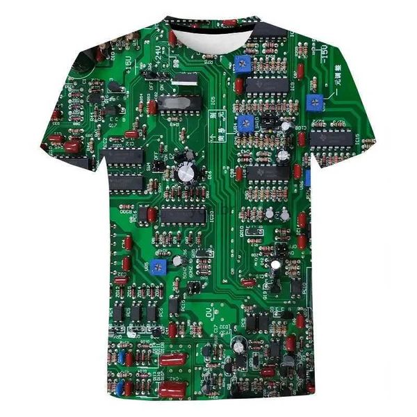 Camisetas masculinas Novo lascado eletrônico 3D Camiseta CPU CPU Moda impressa Casual Manga curta Homens Harajuku Streetwear Opeversize Tirldl2425