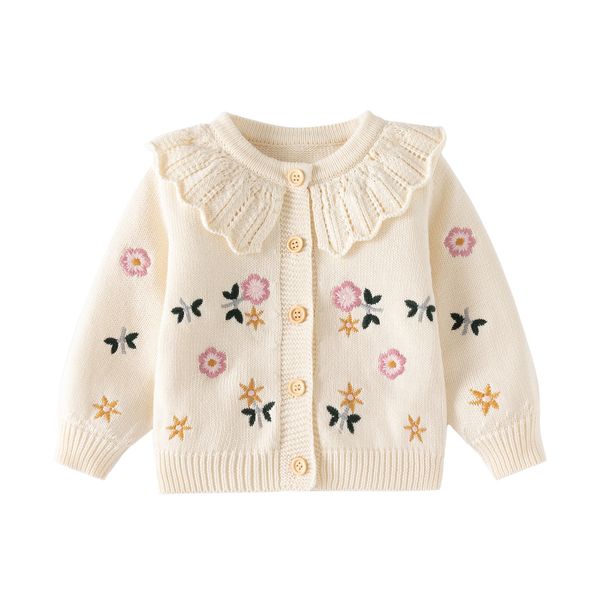 LNS Girl Baby New Spring e Autunno versione coreana adorabile ragazza ricamata Beige maglione a maglia di moda a maglia