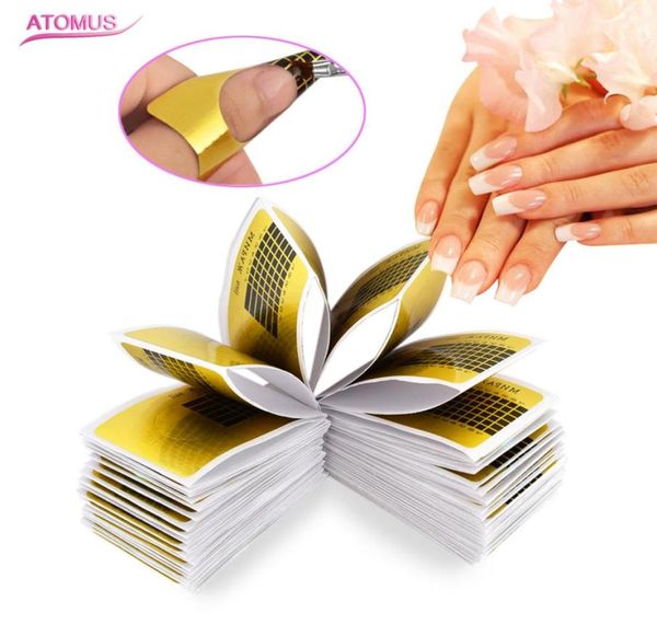 100pcspacks Nail Art Extension Sticker Sticker Polish Gel Tipps Gold U Form French Tipps Guide Nail Art Form Manicure Styling Tools3169272