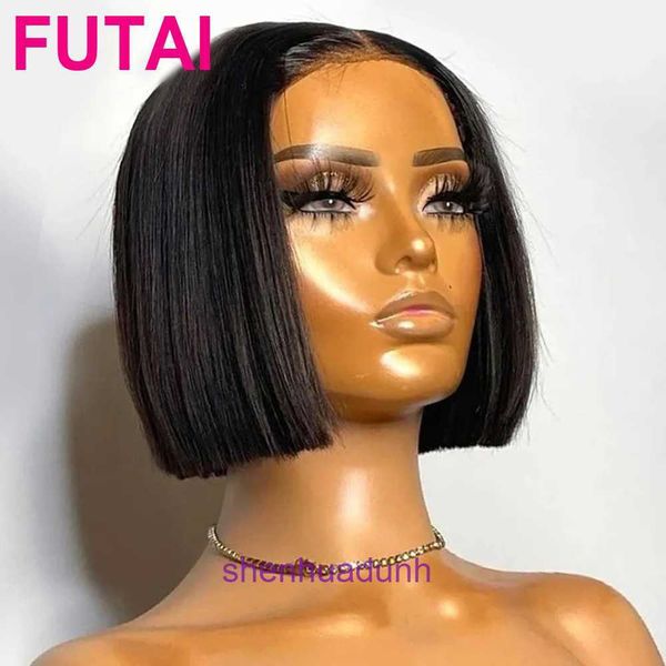 Feinste Perücke Frisuren für Frauen doppelt gezeichneter Bob Real Human Hair Front Spitzenstirnband geradeaus