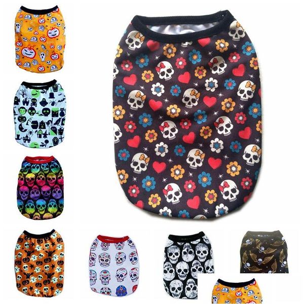 Hundekleidung weiche Hundepuppen -Kleidung Kürbis Geister Fledermäuse Skeletthemd für kleine Hunde und Katzen bedruckte Haustierkleidung Halloween Haustiere DHSQE