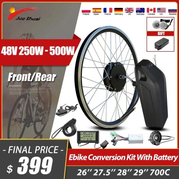 Bicycle 48V 250w500W Kit Ebike Conversione 13/16Ah Batteria E Bike Kit di conversione Bike Motoreless Motore Bike elettrico 20'24''26''29''700c