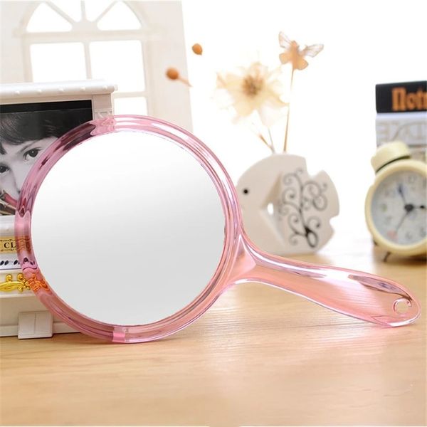 NEU 2024 Handspiegel doppelseitiger Handheld Mirror 1x/3x Vergrößerungsspiegel mit Griff transparent Handspiegel gerundeter Form Make-up-Spiegel