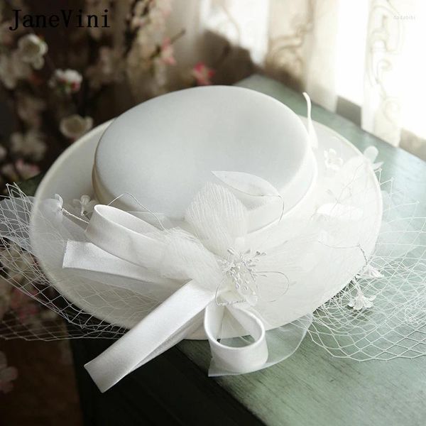 Chieni Janevini 2024 Cappelli da sposa bianchi per donne Eleganti Ladies Ladies Tea Party Flowers Flowers Bridal Court Head Accessori