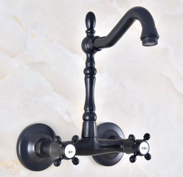 Rubinetti del lavandino da bagno olio nero strofinato antichi in ottone da cucina cucina mixer tipoctoni per becco girevole a parete montata a doppia croce m1185216