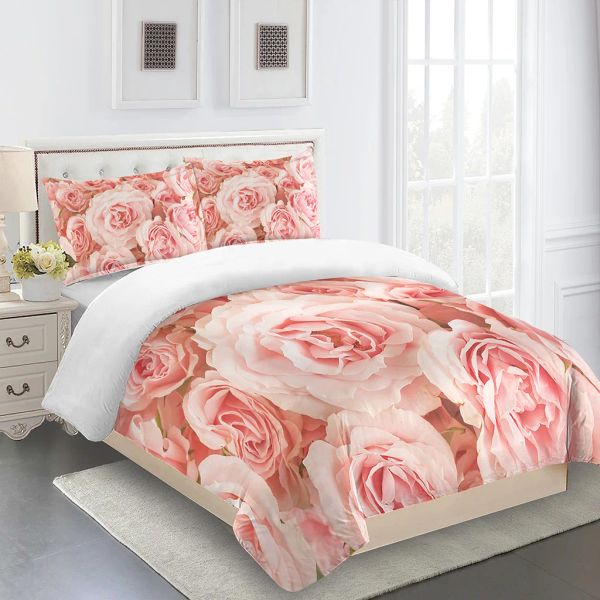 conjuntos rosa rosa flor romântica Romântica 3pcs rainha rei em tamanho grande capa de edredão linho de cama de linho de 2 lugares de colaboração 200x200 240x220 160x200