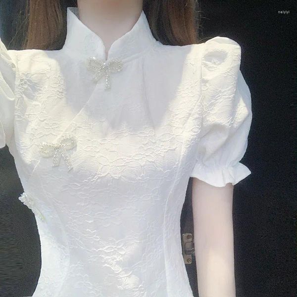 Roupas étnicas VINTAGE WHITE Cheongsam Vestido chinês estilo sexy split verão qipao vestido slim jovem partido elegante oriental