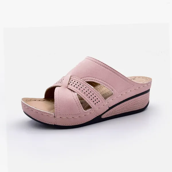 Pantofole Summer Women 2cm Piattaforma da 5,5 cm Teli alti femmine vintage Plus size rosse fuori moda Slide bohémien solide
