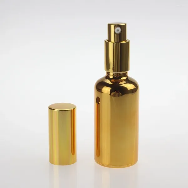 Speicherflaschen verkaufen goldene und silberne Farbe UV -Beschichtung 50 ml Lotionflasche mit Pumpe leeres Glas Kosmetik