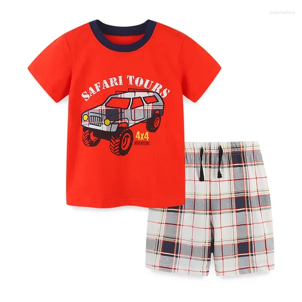Наборы одежды 2PCS/SET Детская сета автомобильная печать футболка с короткими рукавами.
