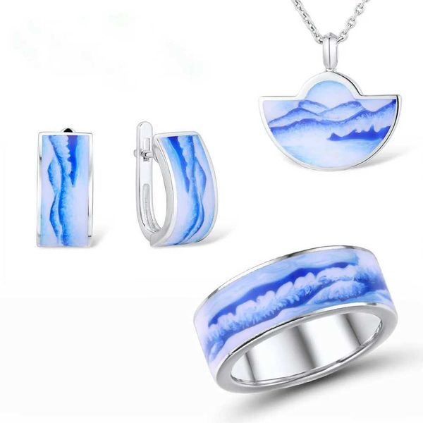 Band Rings de alta qualidade Blue Mountain and Sea Pingente Brincho Jóias finas Jóias de esmalte artesanal Jóias H240425