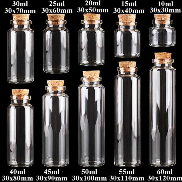 Speicherflaschen Gläser 24pcs 10 ml 15 ml 20 ml 25ml 30 ml niedliche transparente Glasflasche mit Kork Stopper leerer Gewürz DIY -Prozess H240425