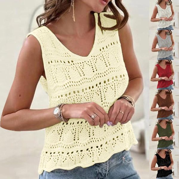 Женские танки Crochet Hollow Out Summer Tops Women v Sect Sect Sectastress Loolweight Solid Color Tank Peach Caves Ups без спины жилет Cami