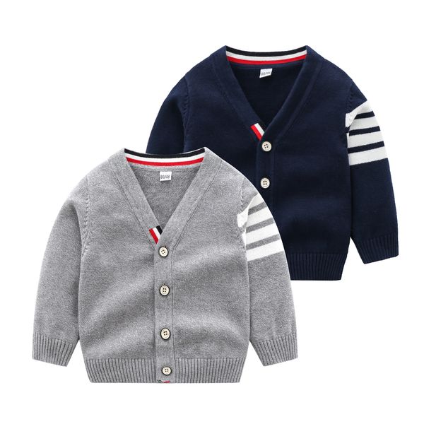 2024 Autumn e inverno Roupas novas para meninos Baby Grey Sapphire Cotton College College malha de malha comprida camada de suéter