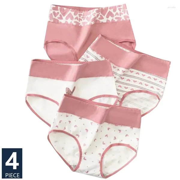 Kadın Panties 4pcs/Set Yüksek Bel Pamuk Kadın Vücut Şakacı İç çamaşırları Moda Baskı Kızlar Biffaz Nefes Alabilir Pantys Kadın Çamaşırı