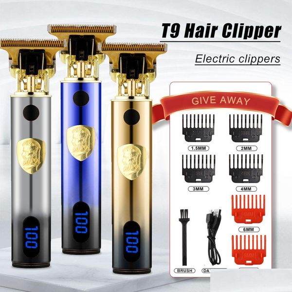 Terrimer per capelli Electric Barber T9 Aggiornato LCD Aggiornato LCD ricaricabile ricaricabile intagliato con olio retrò spinta a taglio pubico clipper hine per le donne calare consegna ot6eo