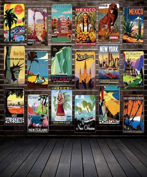 Pintura de viagens antigas sinais de lata famosos países famosos Cidades Vintage Wall Plate Art Posters FG2164367516