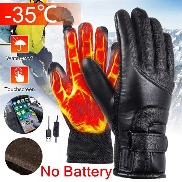 Перчатки зимние электрические перчатки с подогревом без батареи USB ручные теплые нагревающие перчатки мотоцикл Тепловой сенсорный экран водонепроницаемые велосипедные перчатки