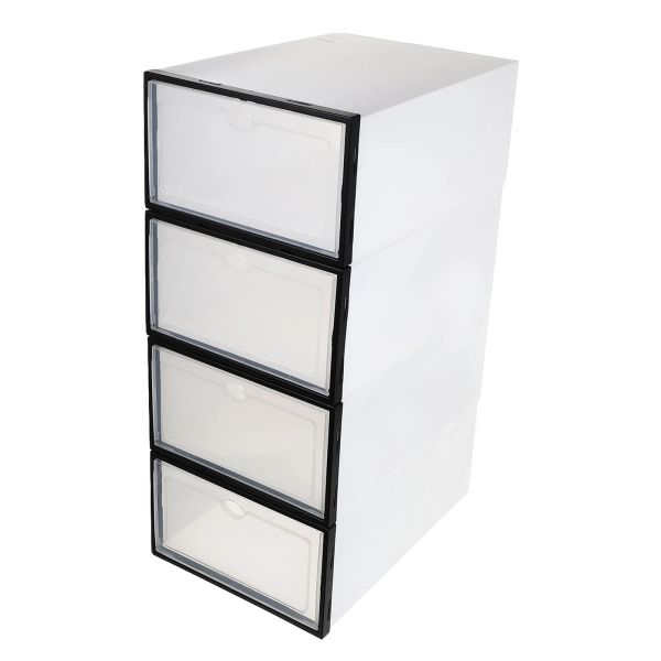 BINS 4 PCS Clear Plastic Organizer Bins Sapateira Caixa de sapatos à prova d'água Caso de gaveta à prova de poeira Contêiner White Men Women Women Storage