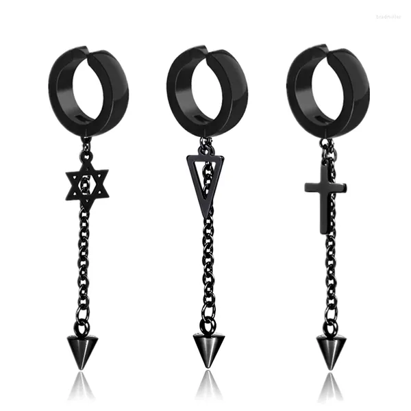 Dangle Ohrringe Punk Black Drop für Männer Edelstahl dreieckiger Kegel Anhänger Ketten Clip Schmuck Brincos Geschenk