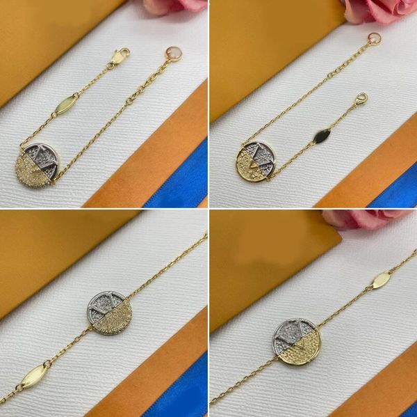 Bracciale a catena di lusso Bracciale per donne uomini Crystal Round Coin Letter Charm Bracciale in oro in acciaio inossidabile in acciaio inossidabile Accessori per la moda
