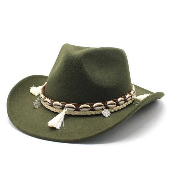 Chapéus de aba larga Chapéus de balde West Cowboy Fedoras Chapéu para chapéus de homem para mulheres cinturões fedora jazz Capdoor Travel Church Panamá Hat da moda outono Brim Y240425