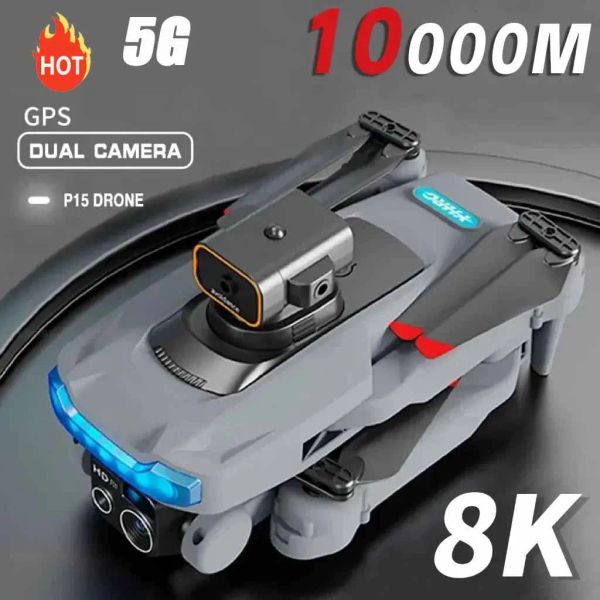 Droni P15 Drone 5G Professional 8K GPS Dual Camera Evitamento dell'ostacolo Posizionamento del flusso ottico Posizionamento RC Brushless 10000m 2024 Nuovo