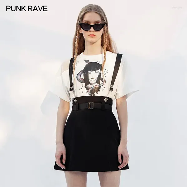 Saias punk rave rave diariamente pequena line A-line removível ombro de meia saia de saia talentosa Casual Wear Collect Waist Girl