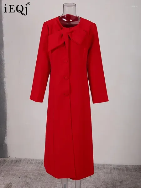 Vestidos casuais pista de moda vermelha formal para mulheres o-gola arco tamorado de manga longa de manga longa dividir vestido grosso 2024 3wq7931