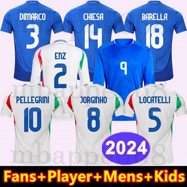 2024 Italys Soccer Jerseys 24 25 Scamacca Immobile Chiesa Итальянские футбольные рубашки Raspadori Jorginho Barella Bastoni Verratti Maglia Long Rideved Версия игрока