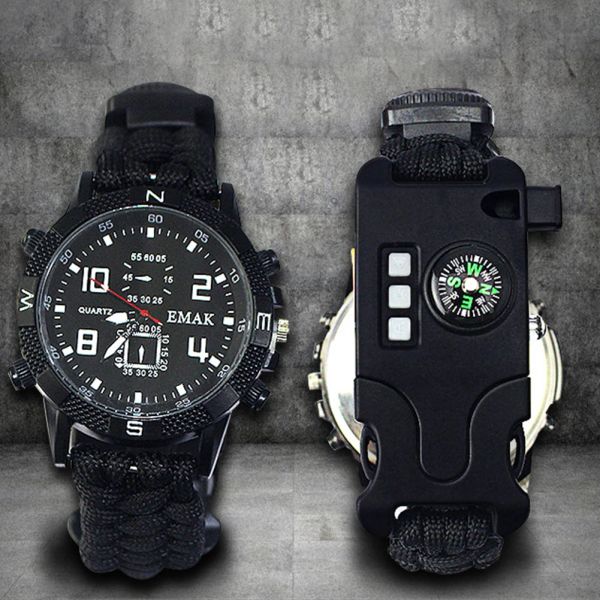 Guarda gli orologi da uomo uomini sport orologi per la corda tattica esterna multifunzione campeggio edc di sopravvive