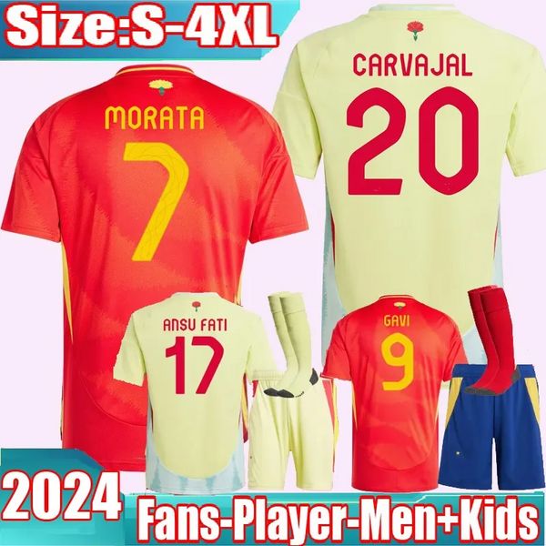 2024 Euro Cup Spanien Jersey Morata Ferran Asensio 24 25 Spanische Nationalmannschaft Fußball -Hemd Männer Kinder Kit Camisetas Espana Rodri Olmo Ansu Fati nach Hause gesetzt