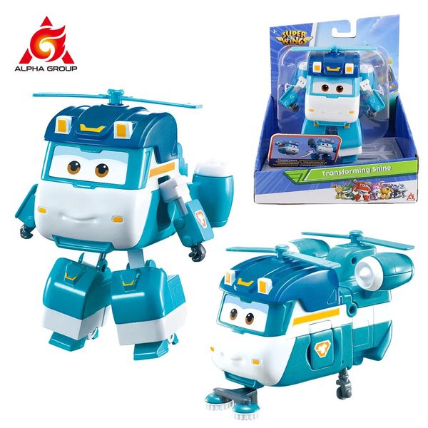 Super Wings 5 polegadas transformando- brilho 2 modos transformam de helicóptero para figuras de ação de carrinho de lixo Figuras de brinquedos infantis 240415