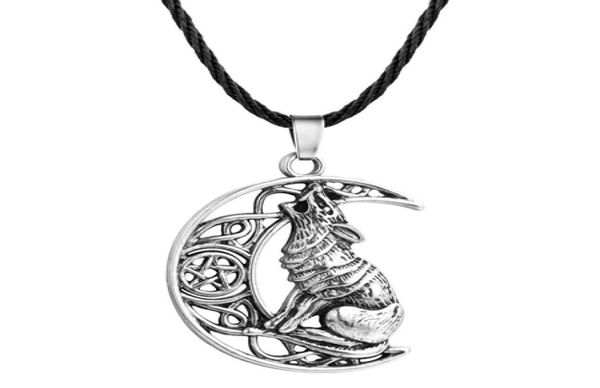 V7 antiker Mond heulender Wolf Anhänger Valknut Odin 039S Symbol für nordische Wikinger -Krieger Halskette für MEN8796946