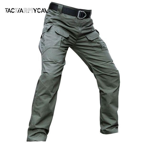 Calça calças táticas militares homens bolsos de vários bolsos de carga preta de calça verde masculino verde para caminhadas ao ar livre calça à prova d'água respirável