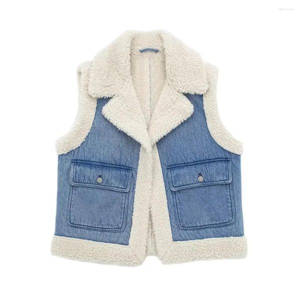 Abiti per feste donne 2024 Decorazione tasca a flip di moda casual cappotto di denim cappotto vintage con mancello femminile senza maniche