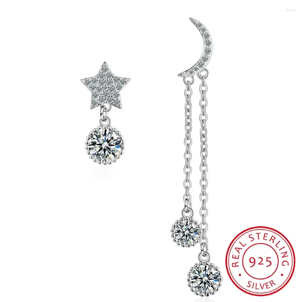 Orecchini per borchie carine coreane S925 Sterling Silver Moon Star Orecchino lungo con pietra di zirconia bling per donne gioielli fini
