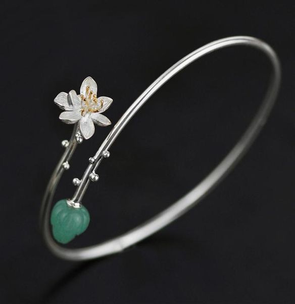 Inature 925 Sterling Silver Aventurine Aventurine Braccialetti floreali di loto per donne Gioielli SH1907212227V2997029