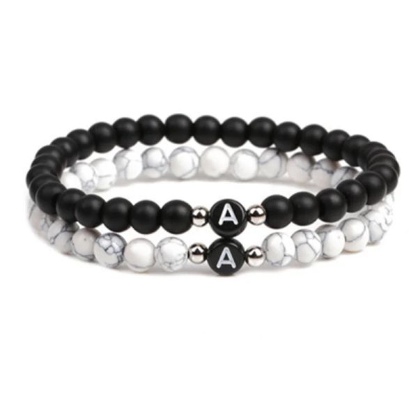 Strands Black White Stone 26 Letras Bracelete Handmade Diy For Mulheres Mulheres Casal Jóias Amizade Lucky Bead Bracelet Kids Family Gift