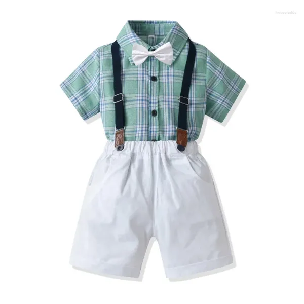 Kleidungsstücke setzt eine karierte Fliege Kurzarm -Hemd Hosenträger Gents Style Anzug Kinder Kinder Kleidung Jungen Jungen