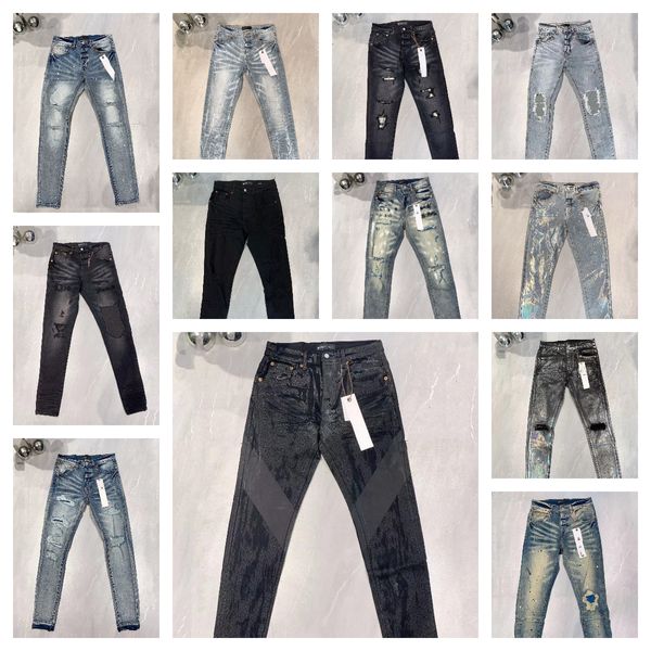 фиолетовые джинсы дизайнерские джинсы мужчины мешковатые длинные середины отверстия в середине веса высшая джинсовая джинсовая карандаш гневные джинсы ариат комбинезоны джинсы черные белые голубые серо