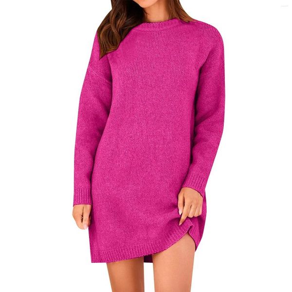 Lässige Kleider Frauen lang Ärmeln Feste Farbe Mode Rib Strick Pullover Loose Women Short Maxi Kleid