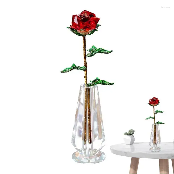 Flores decorativas Crystal Rose Flower Artificial com Vas