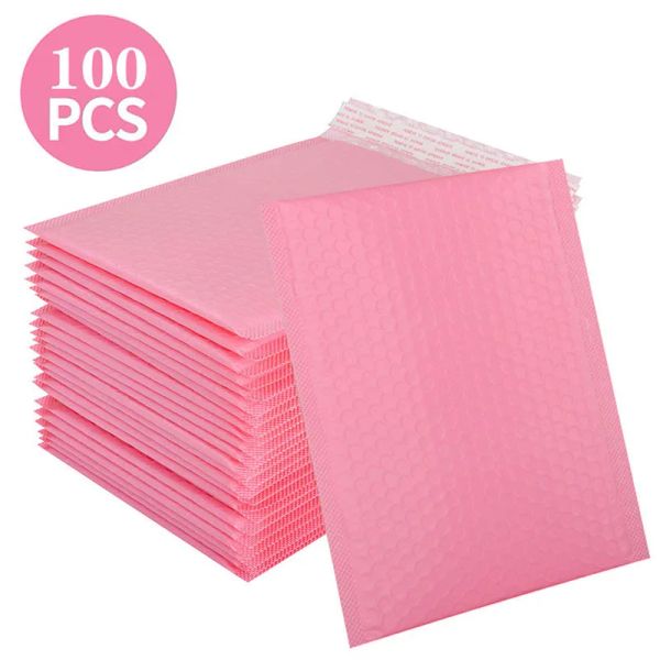Bags 100pcs Mailer Bubble acolchoado Poly Mailingenvelops para Mailer Pacotes Gift Self Selo Bolsa Pink Branco e Preto preenchido